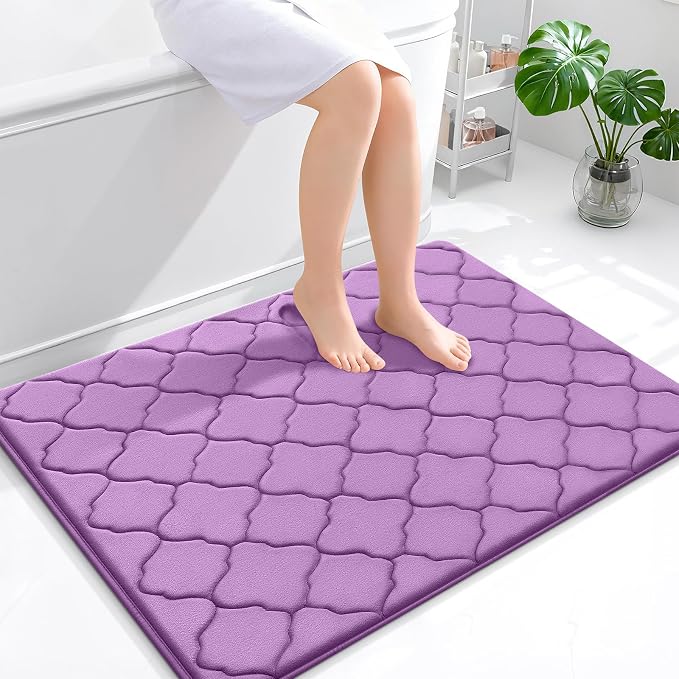 OLANLY Memory Foam Bath Mat Rug 40x32, Ultra Soft Bathroom Rugs, Lavender | Thick Absorbent Carpet, Non-Slip Backing, Machine Washable, for Bathroom Floor, Tub, Shower and Home Decor Accessories