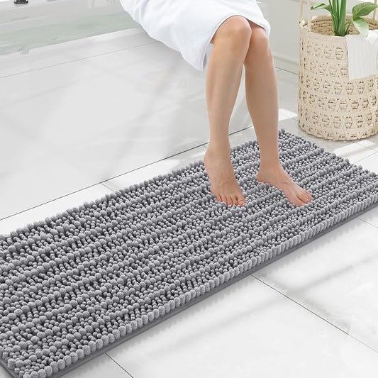 Smiry Bathroom Rugs 47X17, Extra Soft Rubber Backing Chenille Bath Mats | Grey Machine Washable Non Slip Quick Dry Bath Mats for Bathroom Floor, Tub, Shower, Home Decor Accessories