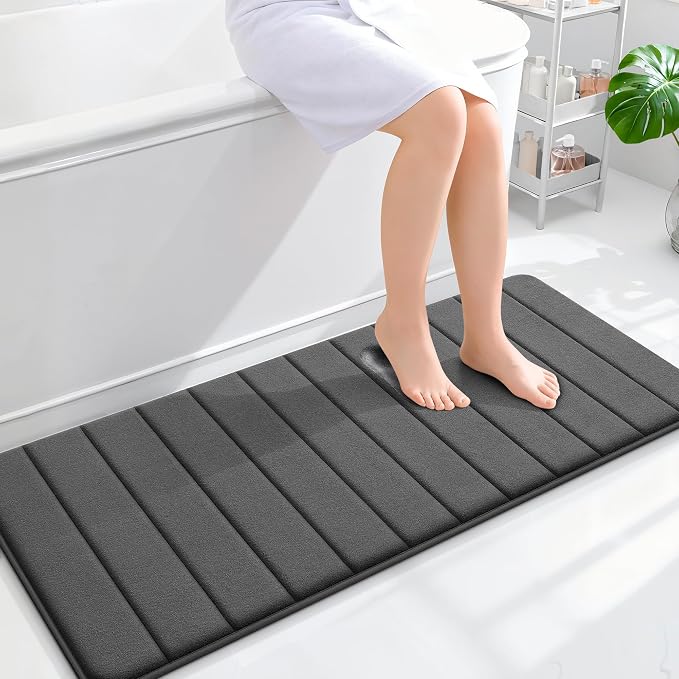 OLANLY Memory Foam Long Bathroom Rugs Runner 47x20, Super Soft Absorbent | Black, Quick Dry Bath Mat, Machine Washable Shower Floor Rugs, Bathmat Carpet for Bathroom Floor, Tub and Shower