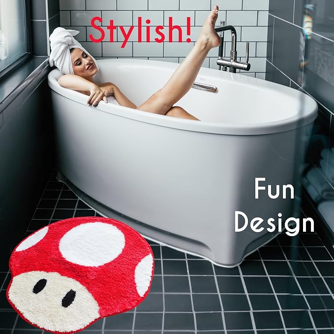 Evovee Ladybug Rug Cute Bathroom Decor Funny Bath Mat Shower Red Rugs Funky Bedroom Aesthetic Fun Round Preppy Cool Apartment College Novelty Washable Bathmat Game Room Retro