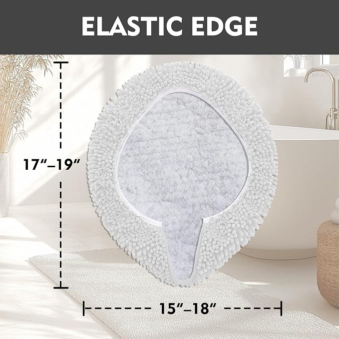 RUN HELIX Bathroom Toilet Lid Cover,Chenille Machine Washable Seat Covers, 17.5x15, Stays in Place Rubber Backing, Fits Most Round, Elongated and Oblong Lids, Accessories Decor,White