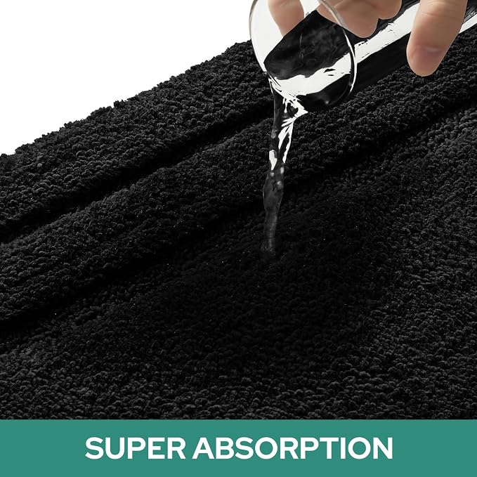 HOMEIDEAS Bathroom Rugs Sets 2 Piece, Super Soft and Absorbent Non Slip Microfiber U-Shaped Toilet Bath Mat Set (20"x32"+U20 x24, Black) | Super Soft and Absorbent Non Slip Microfiber Bath Rug，Machine Washable, for Bathroom, 20"x32"+U Shape 20"x24"