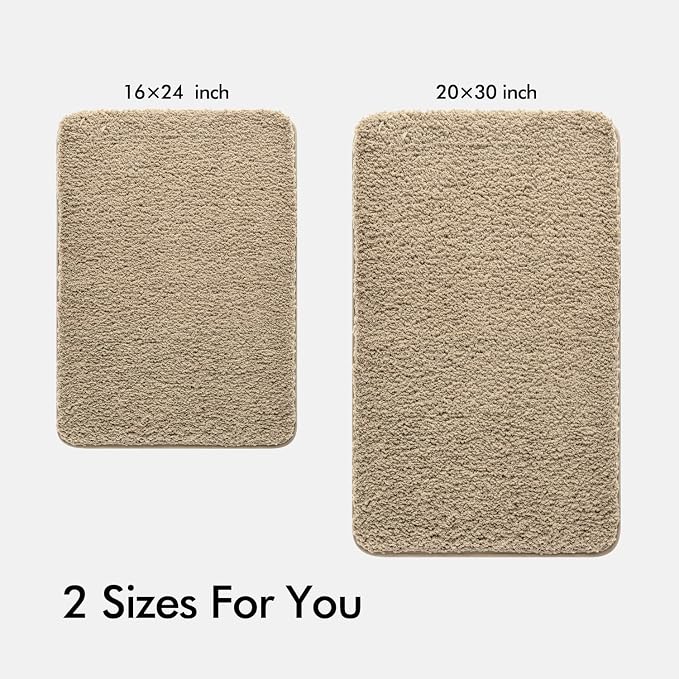 MIULEE Tan Bathroom Rugs Set 2 Piece Soft Bath Mats 16x24+20x30 Inch | Soft Absorbent Microfiber Bath Rugs, Non Slip, Quick Dry, Fluffy Bath Rugs for Bathroom Floor Tub Showers, Machine Washable
