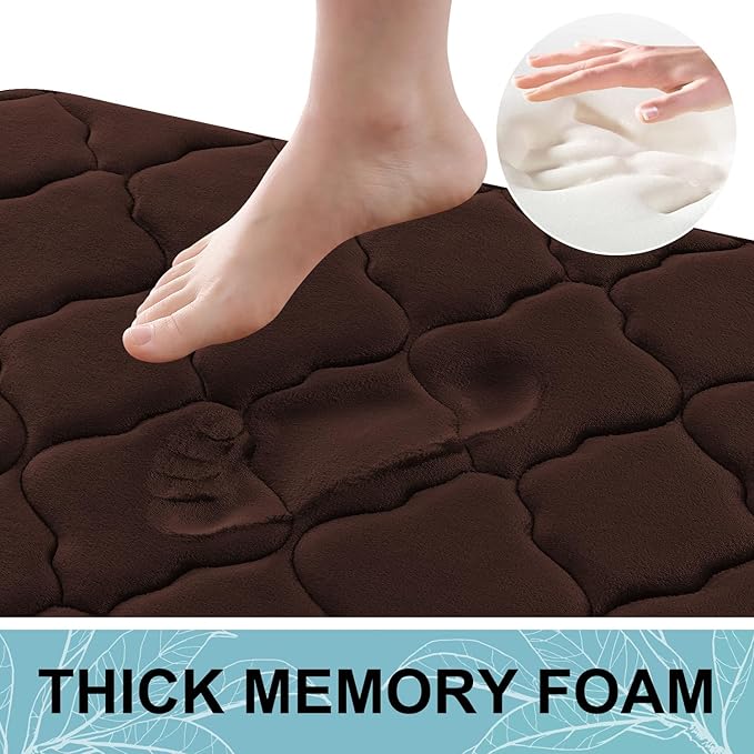 OLANLY Memory Foam Bath Mat Rug 47x32, Ultra Soft Bathroom Rugs, Brown | Thick Absorbent Carpet, Non-Slip Backing, Machine Washable, for Bathroom Floor, Tub, Shower and Home Decor Accessories