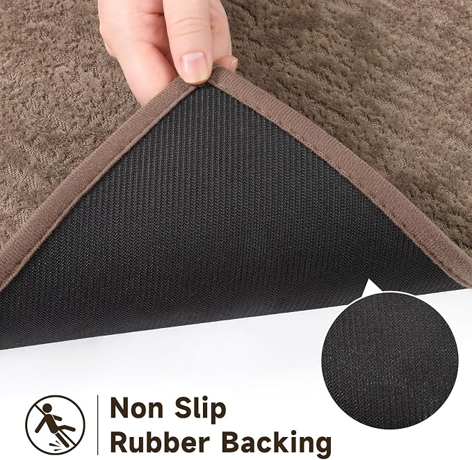 Pauwer Bathroom Rugs Sets 3 Piece, Ultra Thin Bath Mat Set, Brown | Non Slip Washable, Quick Dry, Super Absorbent, U-shaped Contour Toilet Rug, Low Pile, For Floor Sink Shower Room