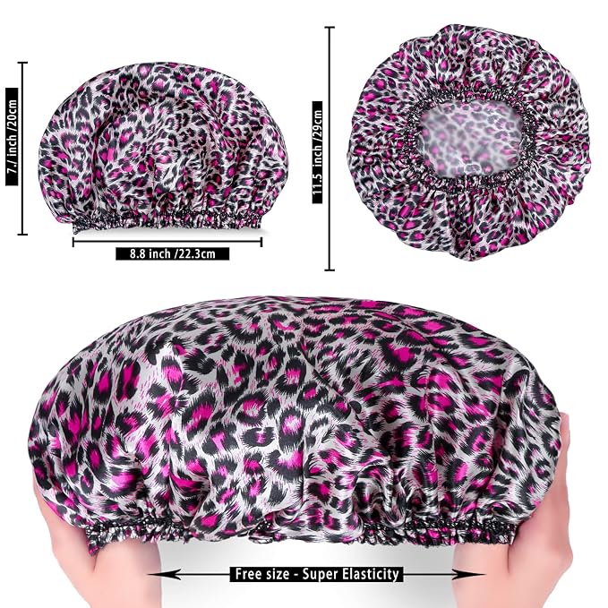 Shower Caps for Women, 4 PCS Reusable Waterproof Bath Cap | Double Layer, Washable, Wide Elastic Band, Holds Long Hair, Caps for Bath Accessories, Spa, Travel Home - Printed Color