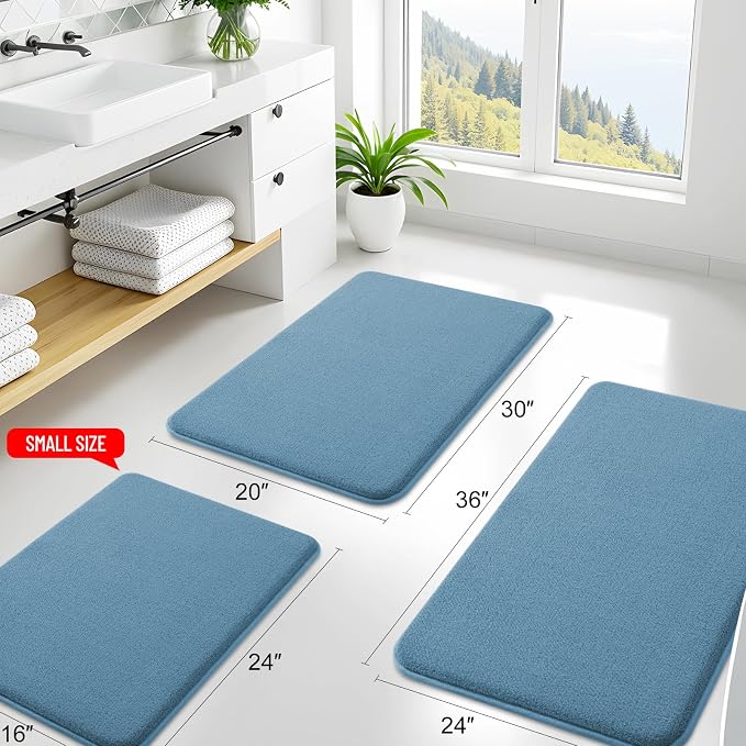 Smiry Memory Foam Bath Mat 45x27, Extra Soft Absorbent Bathroom Rugs | Grayish Blue Quick Dry, Machine Washable Bath Mats for Bathroom, Shower, Tub and Home Decor Accessories