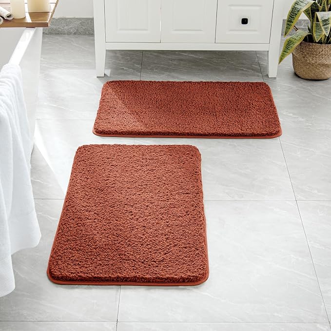 MIULEE Fall Rust Bathroom Rugs Set 2 Piece Soft Runner Bath Mats 24x44 Inch | Soft Absorbent Microfiber Bath Rugs, Non Slip, Quick Dry, Fluffy Bath Rugs for Bathroom Floor Tub Showers, Machine Washable