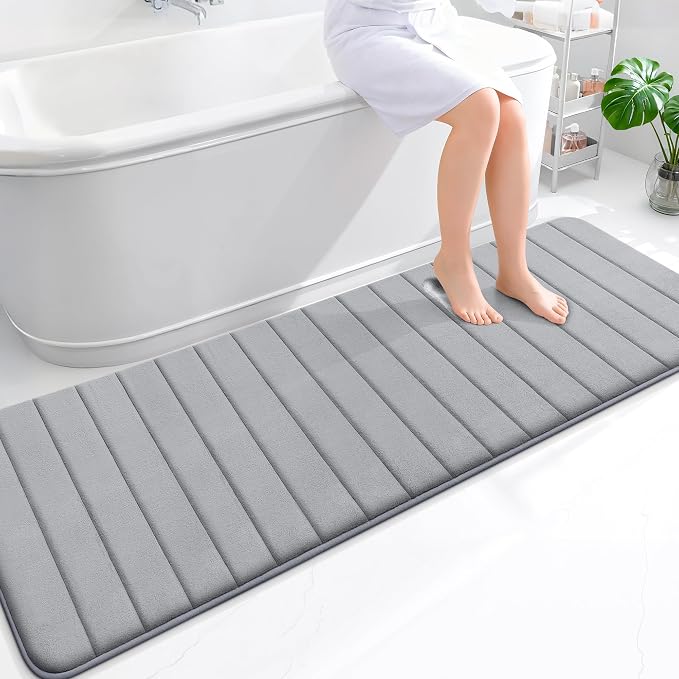 OLANLY Memory Foam Long Bathroom Rugs Runner 70x24, Super Soft Absorbent | Grey, Quick Dry Bath Mat, Machine Washable Shower Floor Rugs, Bathmat Carpet for Bathroom Floor, Tub and Shower