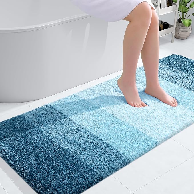 OLANLY Bathroom Runner Rug 40x24, Extra Soft Absorbent Microfiber Bath Rugs | Peacock Blue, Non-Slip Quick-Drying Rubber Backing, Washable Long Bath Mat for Floor, Tub and Shower, Home Decor