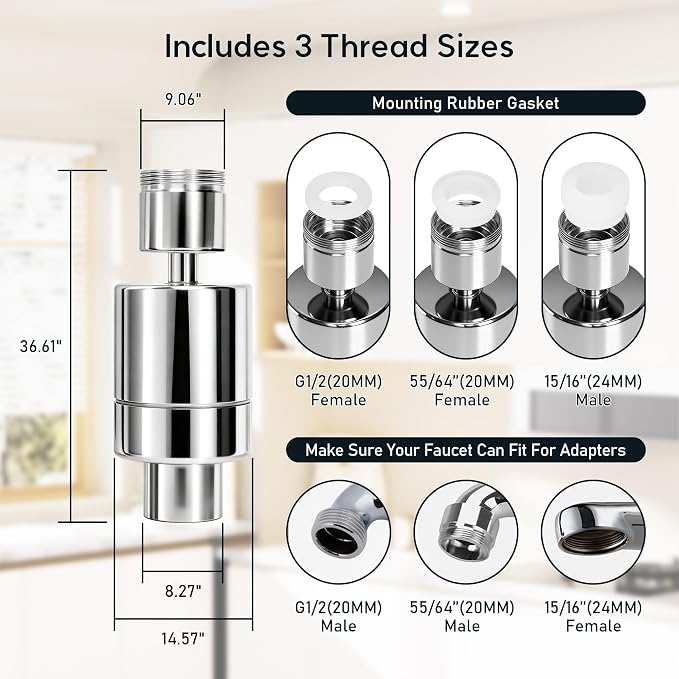 360° Twist Faucet Aerator, 304 Stainless Steel Water Filter for Sink Faucet, Reduces Heave Metal,Chlorine for Tap Water, Universal Filter Faucet for Kitchen & Bathroom, 7 Replacement Filters
