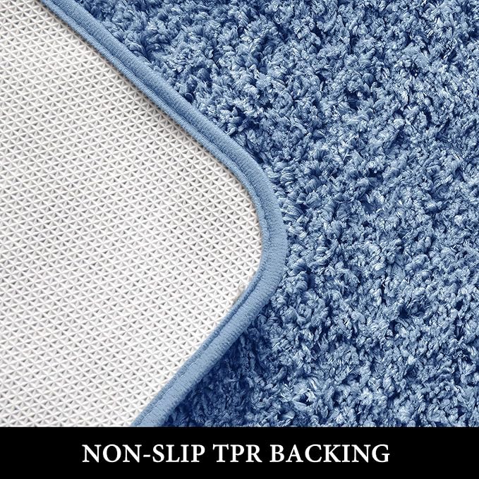 MIULEE Blue Bathroom Rugs Set 2 Piece Soft Bath Mats 20x20+16x24 Inch | Absorbent Microfiber Bath Mat and U-Shaped Toilet Rug, Non Slip, Quick Dry, for Bathroom Floor Tub Showers, Machine Washable