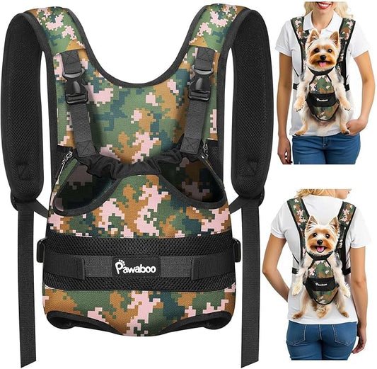 Pawaboo Pet Front Carrier Backpacks for Small Medium Dogs | Legs Out Easy-fit,Adjustable Straps,Hands-free,for Travel Hiking Cycling Camping Camo S