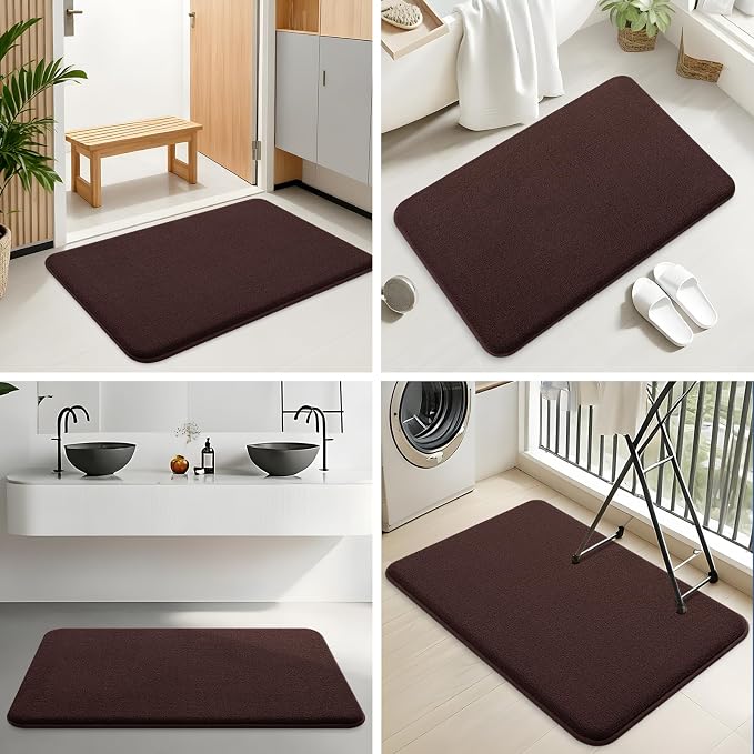 Smiry Memory Foam Bath Mat 34x21, Extra Soft Absorbent Bathroom Rugs | Brown Quick Dry, Machine Washable Bath Mats for Bathroom, Shower, Tub and Home Decor Accessories