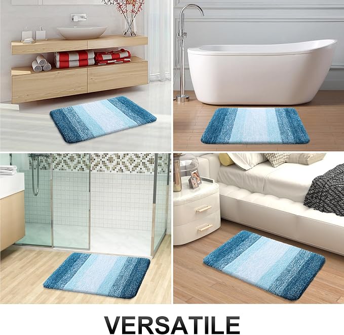 OLANLY Microfiber Bathroom Rugs Sets 3 Piece, 36"x24"+24"x16"+24"x20" | Peacock Blue, Soft Absorbent Bath Mats and U-Shaped Contour Toilet Rug, Plush Shaggy Bath Mat Set for Bathroom