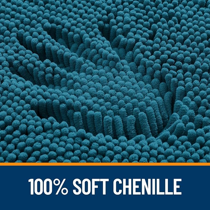 OLANLY Chenille Bathroom Rugs Sets 2 Piece, 30"x20"+24"x20", Peacock Blue | Soft Absorbent Bath Mat and U-Shaped Contour Toilet Rug Set, Quick Dry, Machine Washable Bath Carpet, Home Decor Accessories