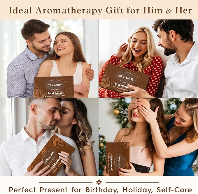 SWCANDY Sandalwood Shower Steamers 8 Pack, Home Spa Self Care | Warm woody aromatherapy with natural essential oils, unisex shower gift for women, men, wife & husband.
