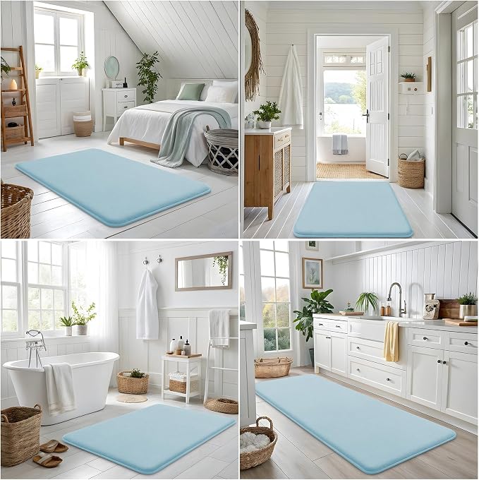 Smiry Memory Foam Bath Mat 36x24, Extra Soft and Absorbent Bathroom Rugs | Sky Blue, Quick Dry Machine Washable Non-Slip Bath Mat for Bathroom Floor, Shower and Tub