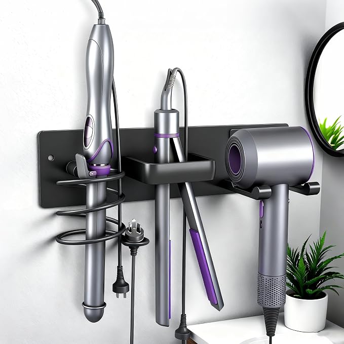 Hair Dryer Holder Hair Tool Organizer Metal Wall Mount(Matte Black) | Heat Resistant Hair Tool Organizer, Metal Wall Mount Storage, Bathroom Counter Space Saver, Blow Dryer Holder