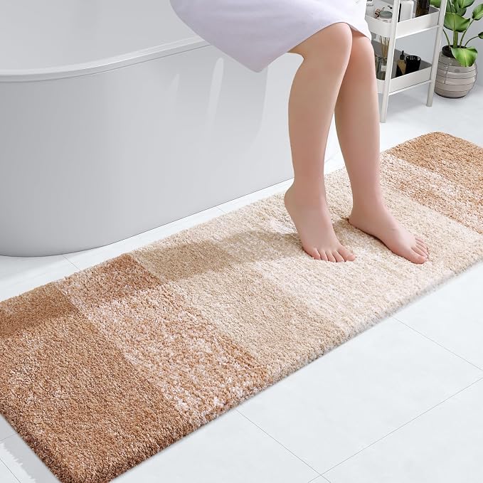 OLANLY Bathroom Runner Rug 59x17, Extra Soft Absorbent Microfiber Bath Rugs | Beige, Non-Slip Quick-Drying Rubber Backing, Machine Washable Long Bath Mat for Floor, Tub and Shower, Home Decor Accessories