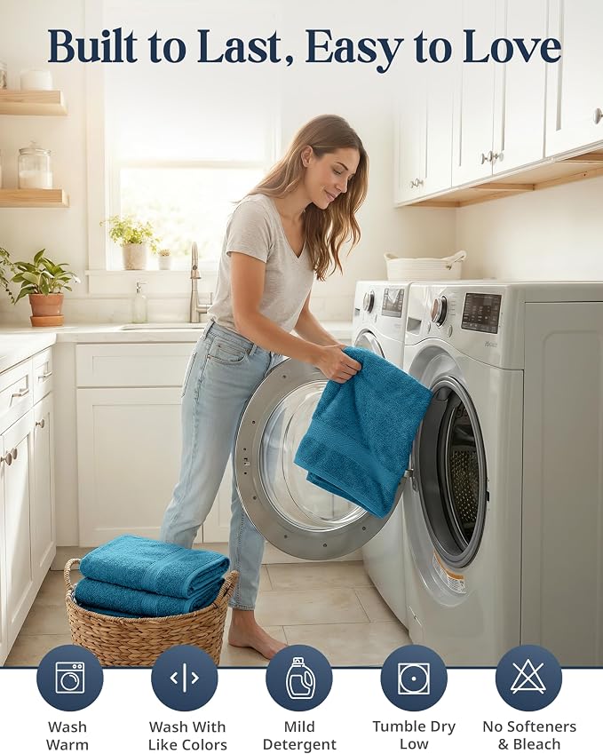 LANE LINEN Bath Towel Set 100% Cotton 16 Piece Soft Absorbent - Sea Port | Bath Towels Large Set -, Terry Weave Comfort, Soft & Long-Lasting, Hotel-Style Look, Machine Washable