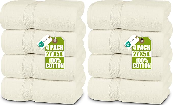 Utopia Towels 8 Pack Premium Bath Towels Set, 27 by 54 Inches, 100% Ring Spun Cotton 600GSM, Lightweight and Highly Absorbent Quick Drying Towels, Perfect for Daily Use, Ivory