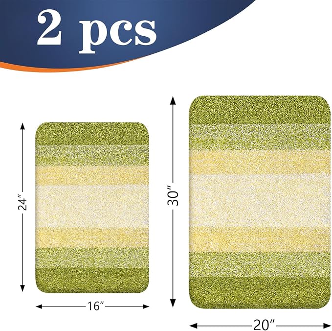 OLANLY Micorfiber Bathroom Rug Set 2 Piece, 30"x20"+24"x16" | Olive Green, Soft Absorbent Bath Rug Set, Non-Slip, Machine Wash Dry, Plush Shaggy Bath Mats for Bathroom