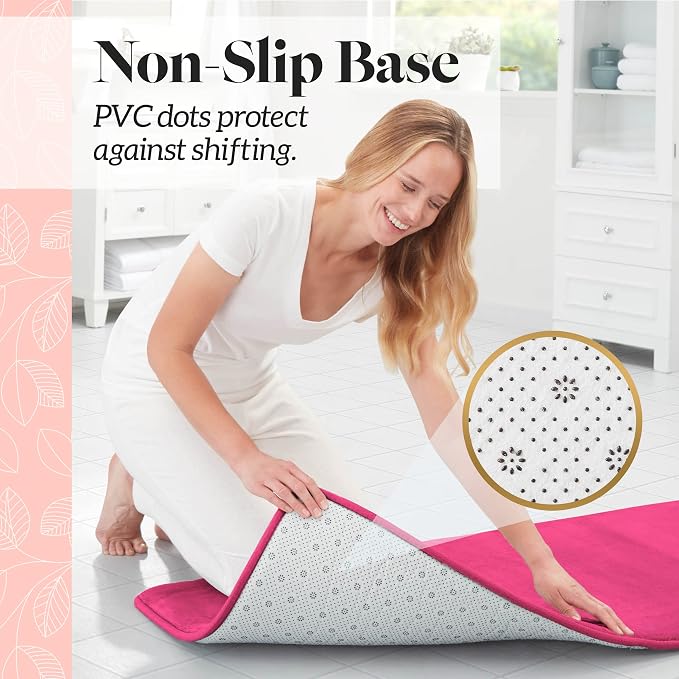 Memory Foam Bath Mat Non Slip Absorbent Super Cozy Velvet Bathroom Rug Carpet (60 inches X 17 inches, Fuschia)
