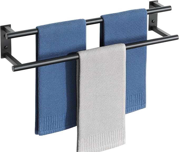 Alise Double Towel Bars for Bathroom,Wall Mount Towel Holder Towel Racks for Bathroom Lavatory,SUS304 Stainless Steel Towel Hanger Towel Rails,Matte Black,24 inch