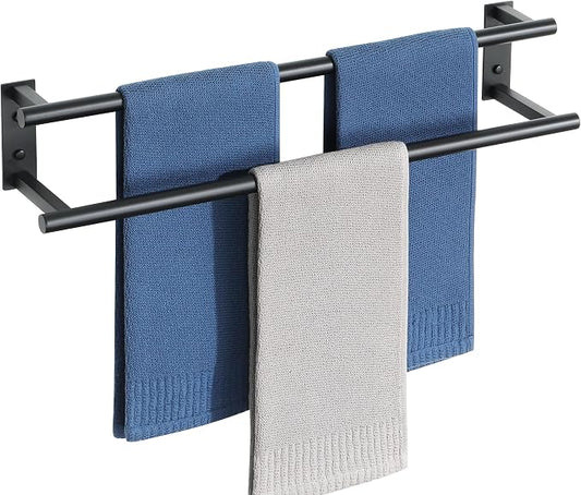 Alise Double Towel Bars for Bathroom,Wall Mount Towel Holder Towel Racks for Bathroom Lavatory,SUS304 Stainless Steel Towel Hanger Towel Rails,Matte Black,24 inch