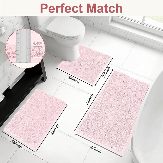 Bathroom Rugs Sets 3 Piece Non Slip Washable Bath Mat Set | Microfiber bath rug set with toilet mats for bathroom , Soft Absorbent toilet rug set TPR Rubber Backed bathroom floor mat
