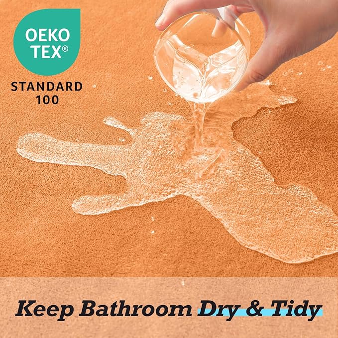 Bathroom Rugs Sets 2 Piece, Non-Slip & Quick Dry Bath Mat Set, Ultra Soft Velvet Bath Rugs for Bathroom, Toilet and Shower Floor, Orange