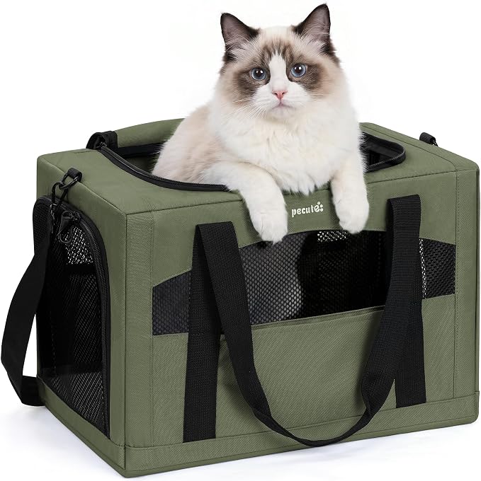 Pecute Cat Carrier Stable, Pet Carrier with Privacy Partition,Green | Safe For Car Travel, Stable Steel Frame, Soft-Sided Pet Carrier Bag For Dogs And Cats Up To 15lbs, Foldable Design,XL.
