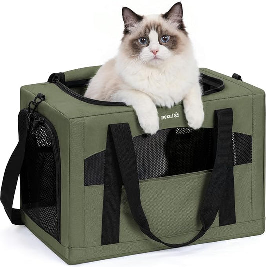 Pecute Cat Carrier Stable, Pet Carrier with Privacy Partition,Green | Safe For Car Travel, Stable Steel Frame, Soft-Sided Pet Carrier Bag For Dogs And Cats Up To 15lbs, Foldable Design,XL.