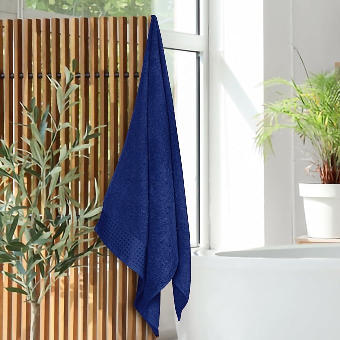 GLAMBURG Ultra Soft 4 Pack Oversized Bath Towel Set 27x54 inches, 100% Cotton Bath Towels, Highly Absorbant Compact Quickdry & Lightweight Towel, Ideal for Gym Travel Camp Pool - Navy Blue