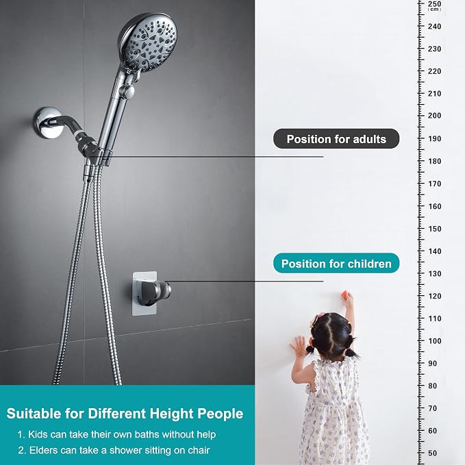 GwernKB Shower Head Holder Strong Adhesive No Drilling Wall Mount Adjustable Handheld Showerhead Bracket for RV Kids Bathroom Shower,Fix Firmly and Use Conveniently (Silver, 1)