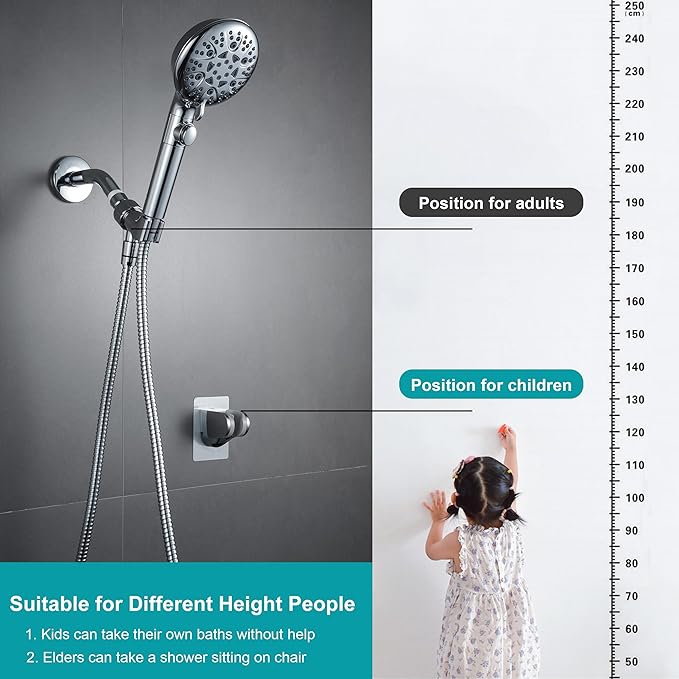 GwernKB Shower Head Holder Strong Adhesive No Drilling Wall Mount Adjustable Handheld Showerhead Bracket for RV Kids Bathroom Shower,Fix Firmly and Use Conveniently (Silver, 2)