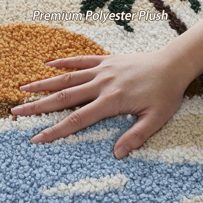 Bathroom Rug Mat, Desert Oasis Sunset Fluffy Rug with Cactus & Palm Tree, Ultra Absorbent Microfiber Shaggy Door Mat, Quick Dry Bath Rug Carpet for Toilet Bathtub Bedroom 20x31 Inch (Brown)
