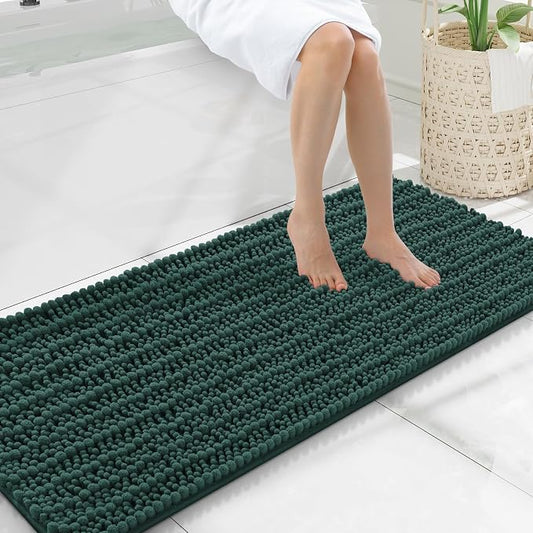 Smiry Bathroom Rugs 47X20, Extra Soft Rubber Backing Chenille Bath Mats | Green Machine Washable Non Slip Quick Dry Bath Mats for Bathroom Floor, Tub, Shower, Home Decor Accessories