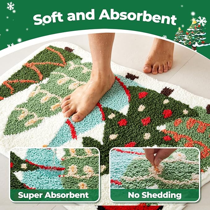 TYUU Christmas Bathroom Rugs, Extra Soft Absorbent Bath Rug Non Slip Washable Bathroom Mat Holiday Xmas Home Decor Indoor Bath Mat, Christmas Trees, 24"x36"