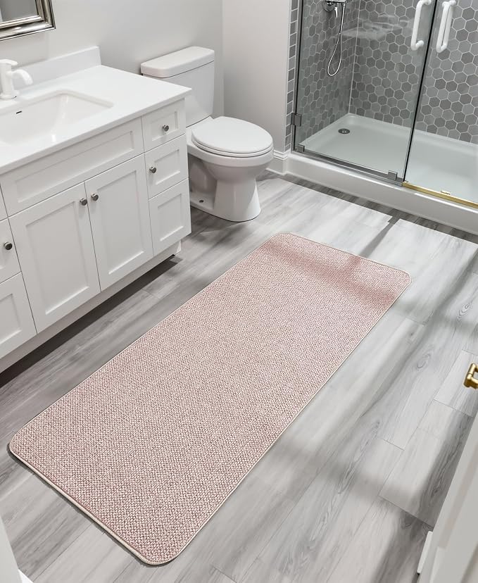 Bosap Bath Mat,Ultra Thin Bathroom Runner Rugs,Large Bath Mats for Bathroom,Quick Dry,Non-Slip,Machine Washable,Low Pile,Bath Rug,Shower Outside,Sink,Home Decor Accessories.Beige,3'x4'(36x48inch)