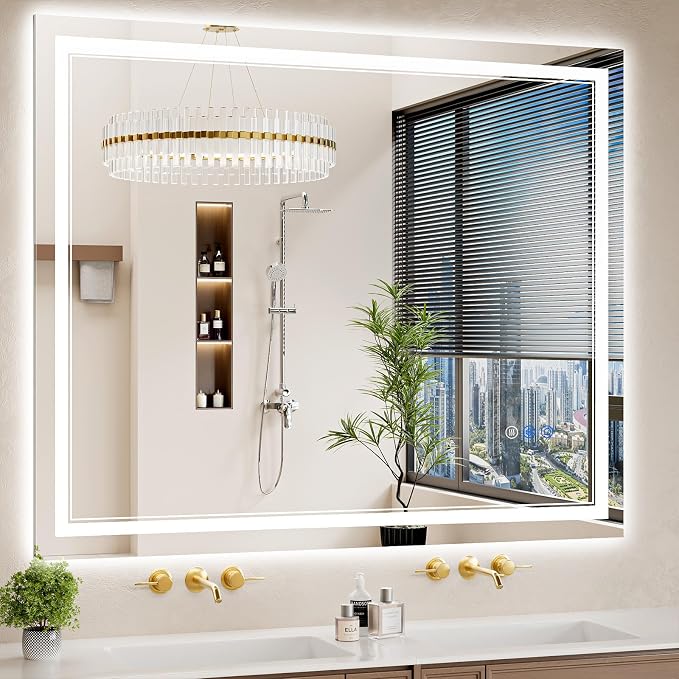 40"x48" LED Bathroom Mirror with Lights, Anti-Fog, Backlit + Front Lit, Dimmable, Led Vanity Mirror for Wall, Lighted Bathroom Mirror, 15 Colors, Shatter-Proof Tempered Glass
