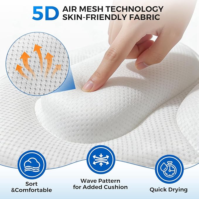 52" x 16" Full Body Bath Pillow for Bathtub, Luxury Bathtub Cushion with 192 Suction Cups and Soft 5D Mesh Fabric, Bath Tub Pillows for Head and Neck, Relaxing Tub Accessories for Women