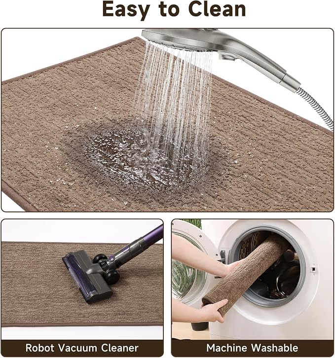 Pauwer Bathroom Rugs Sets 3 Piece, Ultra Thin Bath Mat Set, Brown | Non Slip Washable, Quick Dry, Super Absorbent, U-shaped Contour Toilet Rug, Low Pile, For Floor Sink Shower Room