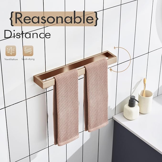 KOKOSIRI Towel Holder 16-Inch Hand Towel Bar Kitchen Rack Champagne Bronze Stainless Steel for Bathroom Wall Mount, 1 Pack B4008CPG-L16