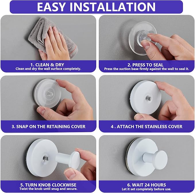 Suction Cup Hooks for Shower, Wreath Hangers for Front Door, Glass Door & Window - Strong Towel, Bath Robe, Loofah Hook Holder for Hanging up to 15 lbs - Waterproof (White, 4 Pack)