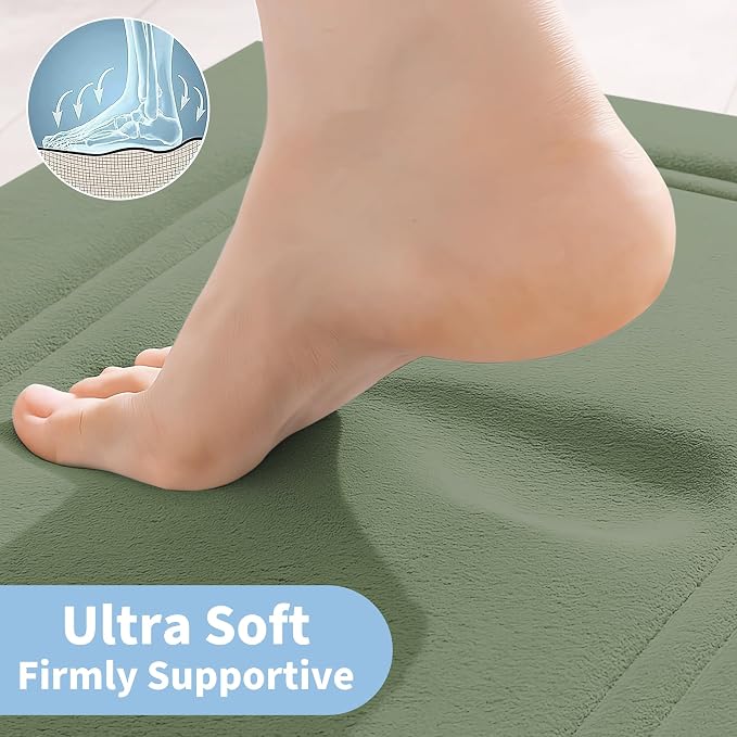 Cupic Cupid Memory Foam Bath Mat 24"×20", U-Shaped Bathroom Rugs，Sage Green | Soft Touch, Cushioned Comfort, Non Slip Bathroom Mat, Super Absorbent & Quick Dry, Machine Washable for Shower, Tub & Vanity