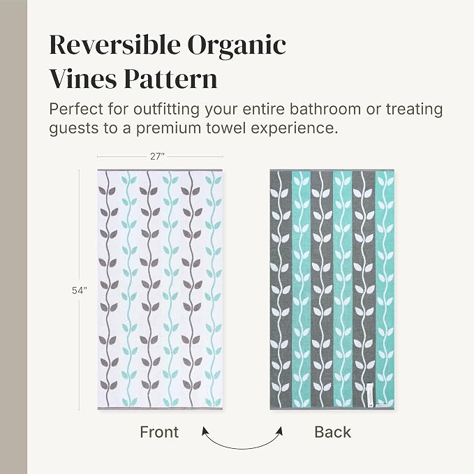 Modern Threads 6 Piece Bath Towel Set – Bathroom Set with 2 Bath Towels, 2 Hand Towels, and 2 Wash Cloths – 100% Cotton, Super Absorbent & Extra Soft – Reversible Natural Vine (Aqua)