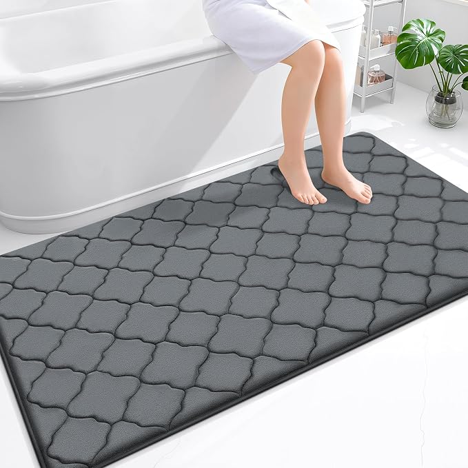 OLANLY Memory Foam Bath Mat Rug 59x34, Ultra Soft Bathroom Rugs, Dark Grey | Thick Absorbent Carpet, Non-Slip Backing, Machine Washable, for Bathroom Floor, Tub, Shower and Home Decor Accessories