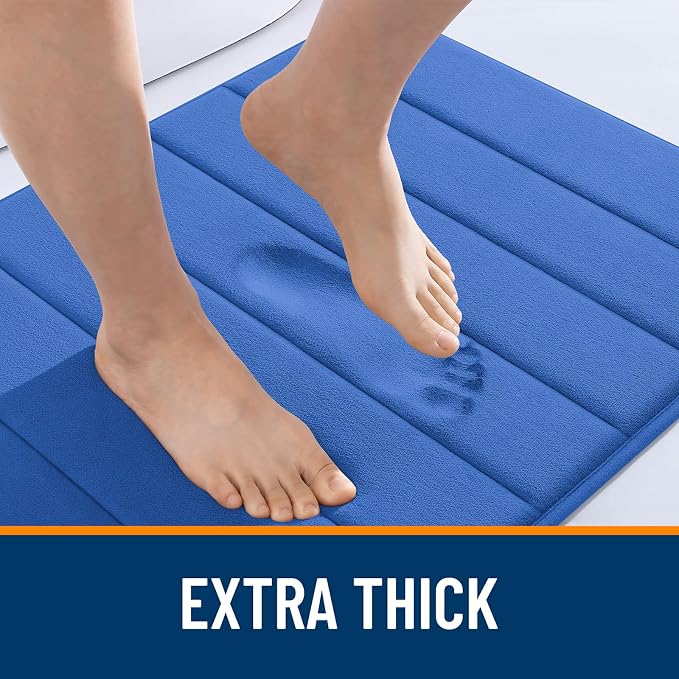 OLANLY Memory Foam Large Bath Mat 44x32, Super Soft Absorbent Bathroom Rugs | Deep Navy Blue, Quick Dry Bath Rug, Machine Washable Shower Floor Mats, Bathmat Carpet for Bathroom Floor, Tub and Shower